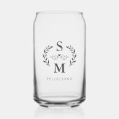 Custom Wedding Modern Monogram Wreath Wappen Grau Dosenglas (Vorderseite)