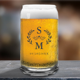 Custom Wedding Modern Monogram Wreath Wappen Grau Dosenglas