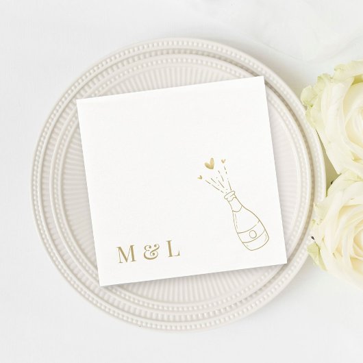 Custom Wedding Monogram Champagne Pop Gold Serviette