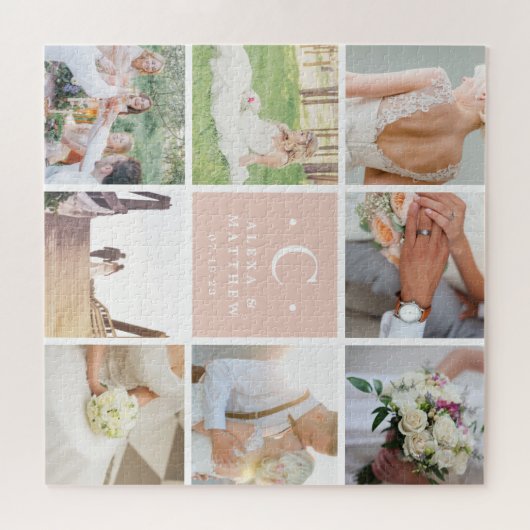 Custom Wedding Monogram Foto Collage Puzzle (Horizontal)