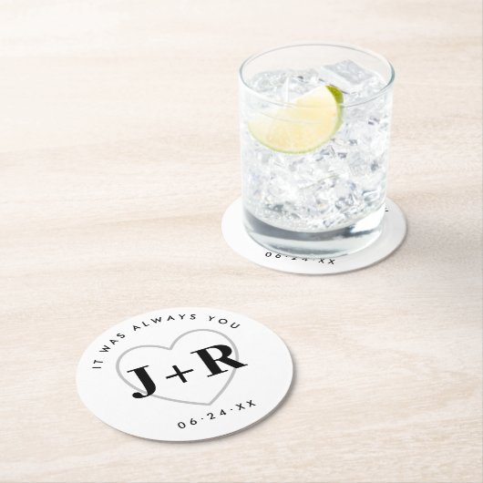 Custom Wedding Monogram Initials with Heart Runder Pappuntersetzer (Vor Ort)