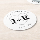 Custom Wedding Monogram Initials with Heart Runder Pappuntersetzer (Angewinkelt)