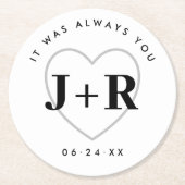 Custom Wedding Monogram Initials with Heart Runder Pappuntersetzer (Vorderseite)
