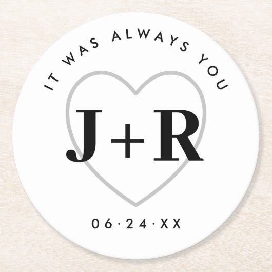 Custom Wedding Monogram Initials with Heart Runder Pappuntersetzer (Vorderseite)