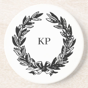 Custom Wedding Monogram Name Wreath Getränkeuntersetzer