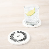 Custom Wedding Monogram Name Wreath Getränkeuntersetzer (Seite)