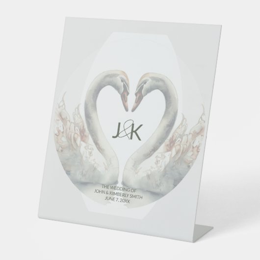 Custom Wedding Monogram Swan Sockelschild (Vorderseite)