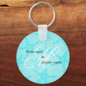 Custom Wedding Monogram Turquoise Starfish Schlüsselanhänger (Vorderseite)