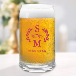 Custom Wedding Monogram Wreath Wappen Magenta Red Dosenglas