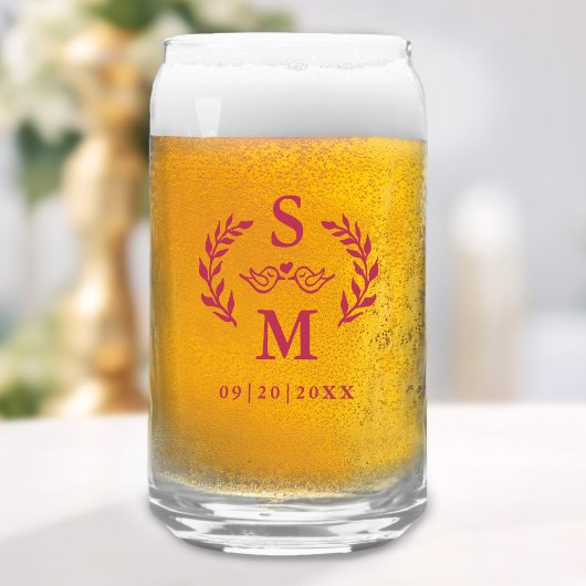 Custom Wedding Monogram Wreath Wappen Magenta Red Dosenglas