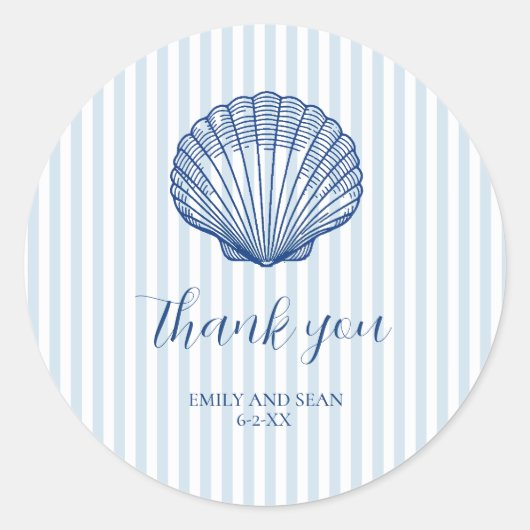 Custom Wedding Name Seashell Vielen Dank Runder Aufkleber (Vorderseite)