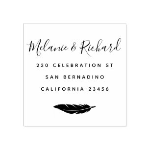 Custom Wedding Names Elegantes Script & Feather Gummistempel