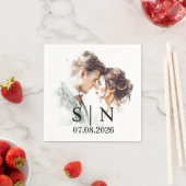 Custom Wedding Napkin – Photo, Initials & Date Serviette (Beispiel)