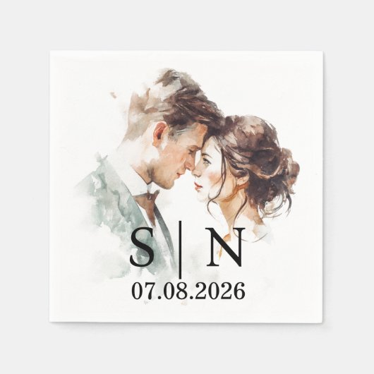 Custom Wedding Napkin – Photo, Initials & Date Serviette (Vorderseite)