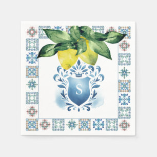 Custom Wedding Napkins Amalfi Tile und Zitronen Serviette