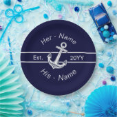 Custom Wedding Nautical Anchor Navy Blue Pappteller (Party)