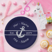 Custom Wedding Nautical Anchor Navy Blue Pappteller (Party)