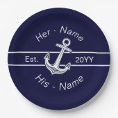 Custom Wedding Nautical Anchor Navy Blue Pappteller (Vorderseite)