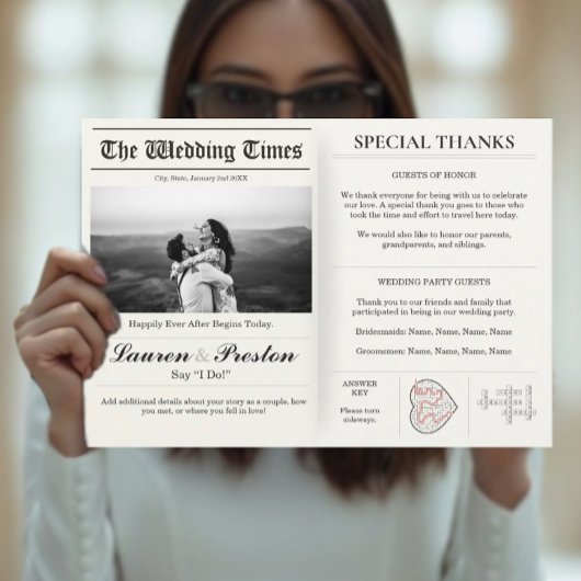 Custom Wedding Newspaper - Fun Guest Activity Book Einladung