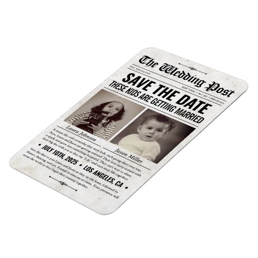 Custom Wedding Newspaper Save the Date Einladung Magnet (Linke Seite)