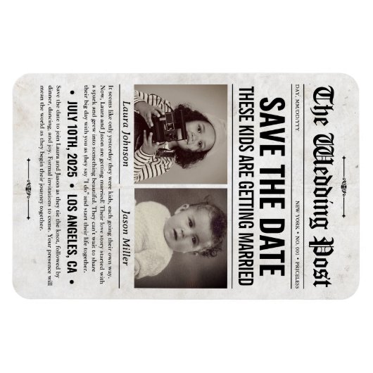 Custom Wedding Newspaper Save the Date Einladung Magnet (Horizontal)