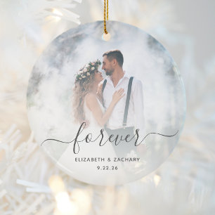 Custom Wedding Photo Forever Personalized Gray Keramik Ornament