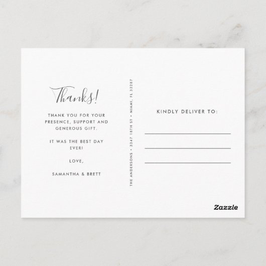 Custom Wedding Photo Thank You Postcards Postkarte (Rückseite)