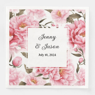 Custom Wedding Pink Peonies Paper Napkins Serviette
