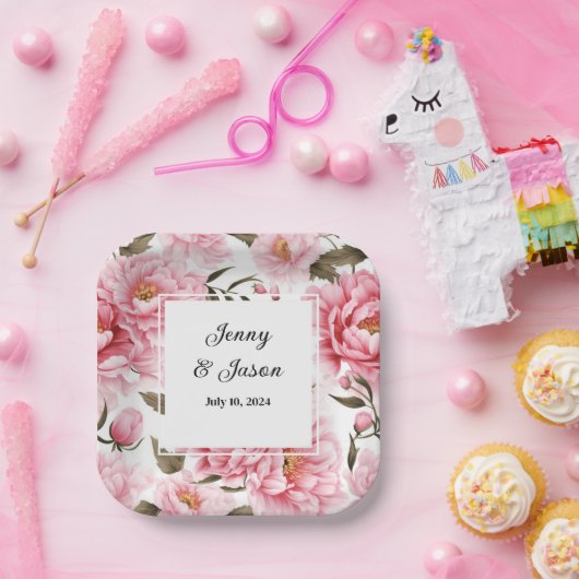 Custom Wedding Pink Peonies Paper Teller (Party)