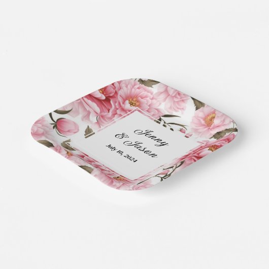 Custom Wedding Pink Peonies Paper Teller (Gewinkelt)