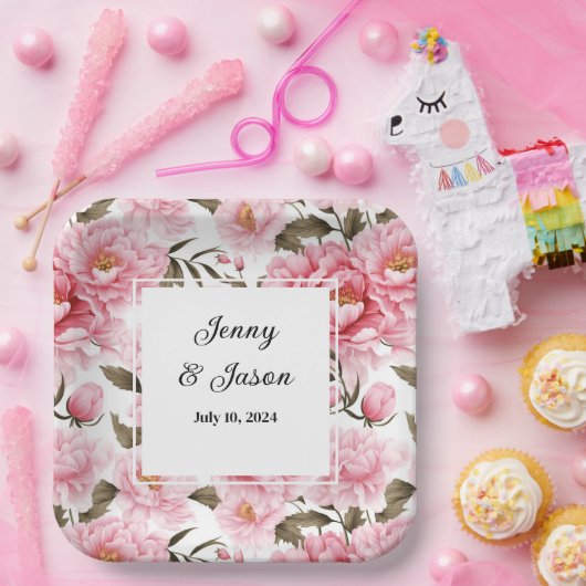 Custom Wedding Pink Peonies Paper Teller (Party)