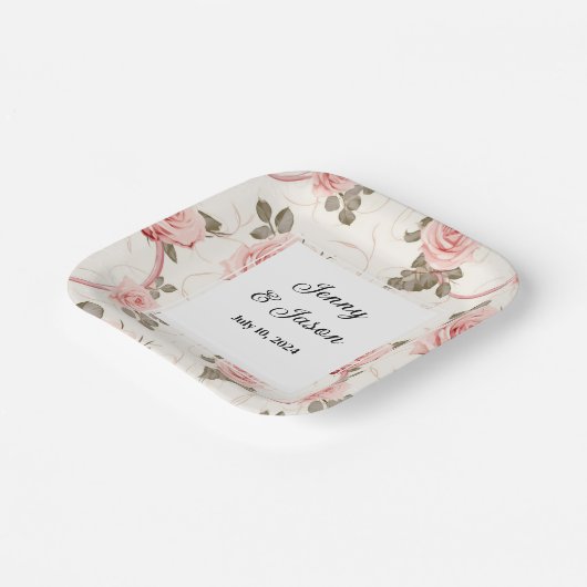 Custom Wedding Pink Roses Paper Teller (Gewinkelt)