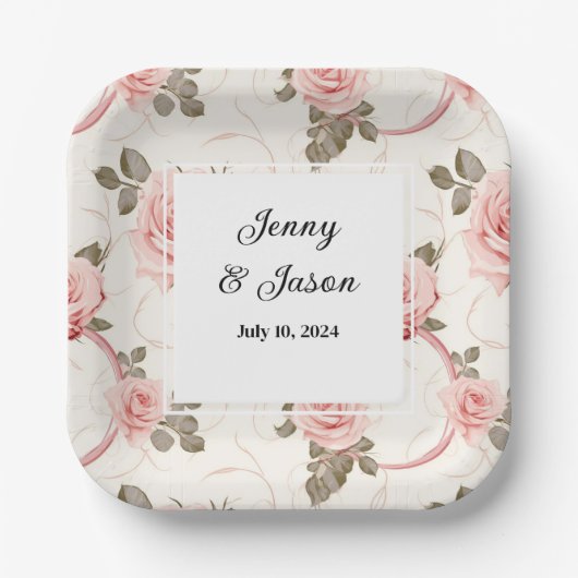 Custom Wedding Pink Roses Paper Teller (Vorderseite)