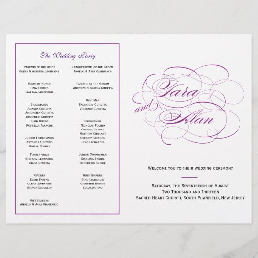 Custom Wedding Program - Lila (Vorderseite)