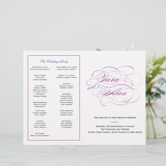 Custom Wedding Program - Lila (Stehend Vorderseite)