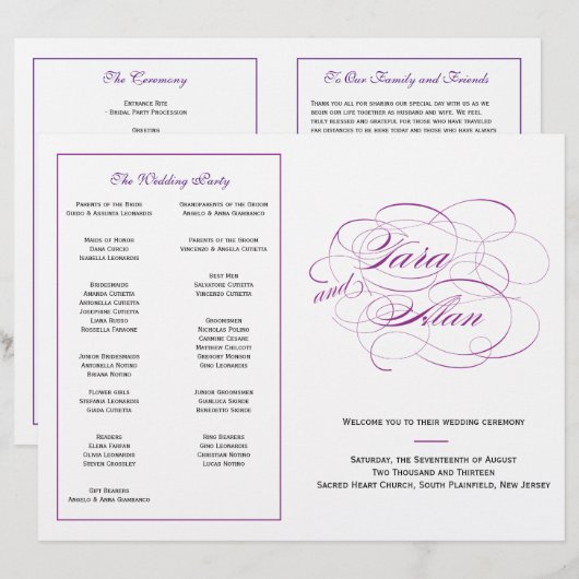 Custom Wedding Program - Lila (Vorne/Hinten)