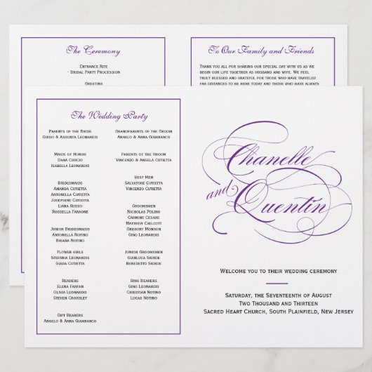 Custom Wedding Program - Lila (Vorne/Hinten)