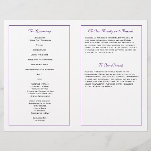 Custom Wedding Program - Lila (Rückseite)