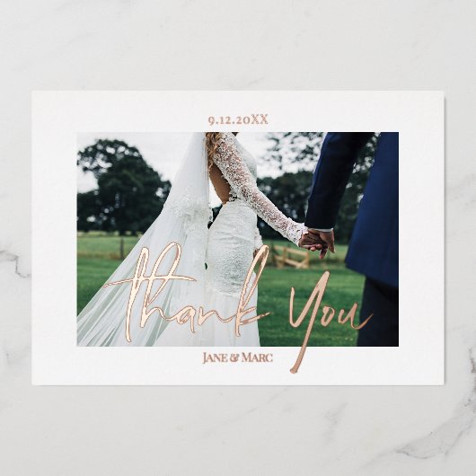 Custom Wedding Real Foil 2 Fotos Danke Karten (Vorderseite)