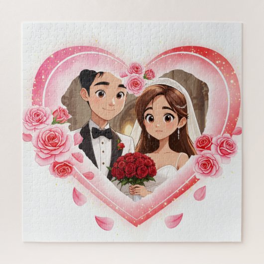 Custom Wedding - Romantic Watercolor Heart Puzzle (Vertikal)