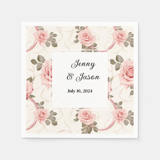 Custom Wedding Rose Paper Napkins Serviette (Vorderseite)