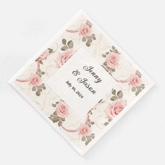 Custom Wedding Rose Paper Napkins Serviette (Ecke)