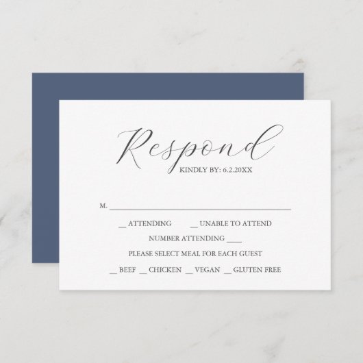 Custom Wedding RSVP Cards Navy Blue (Vorne/Hinten)