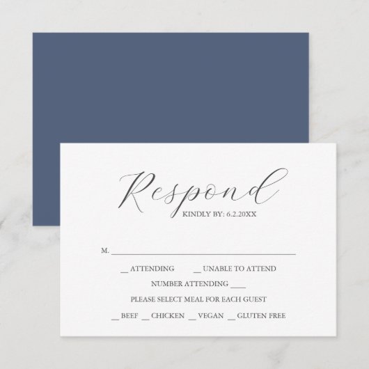 Custom Wedding RSVP Cards Navy Blue Karte (Vorne/Hinten)