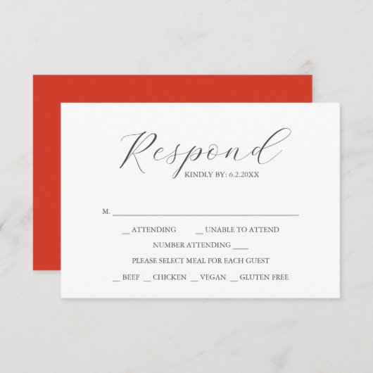 Custom Wedding RSVP Cards Red (Vorne/Hinten)