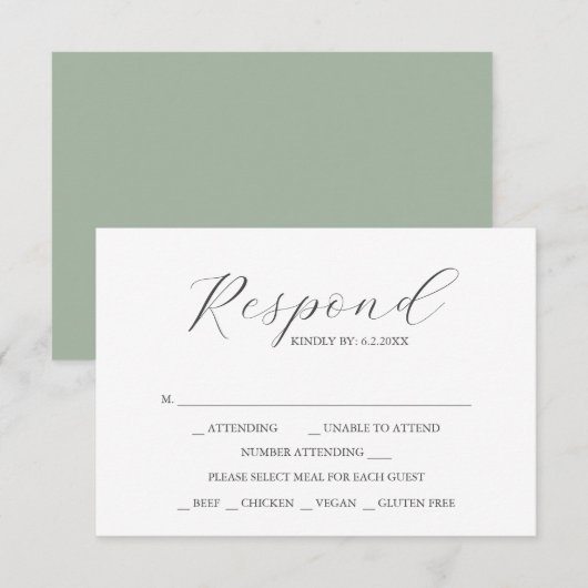 Custom Wedding RSVP Cards Sage Green Karte (Vorne/Hinten)
