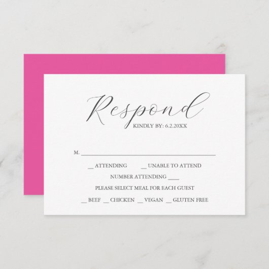 Custom Wedding RSVP Cards Vibrant Pink (Vorne/Hinten)