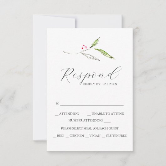 Custom Wedding RSVP Cards Winter Botanicals (Vorderseite)