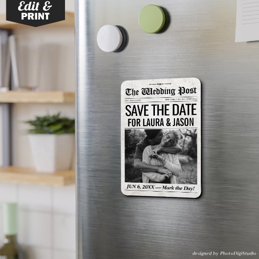 Custom Wedding Save the Date Einladung Zeitung Magnet