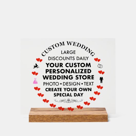 Custom Wedding Sign 8" x 10" Acryl & Holz Stand Acrylschild (Vorderseite)